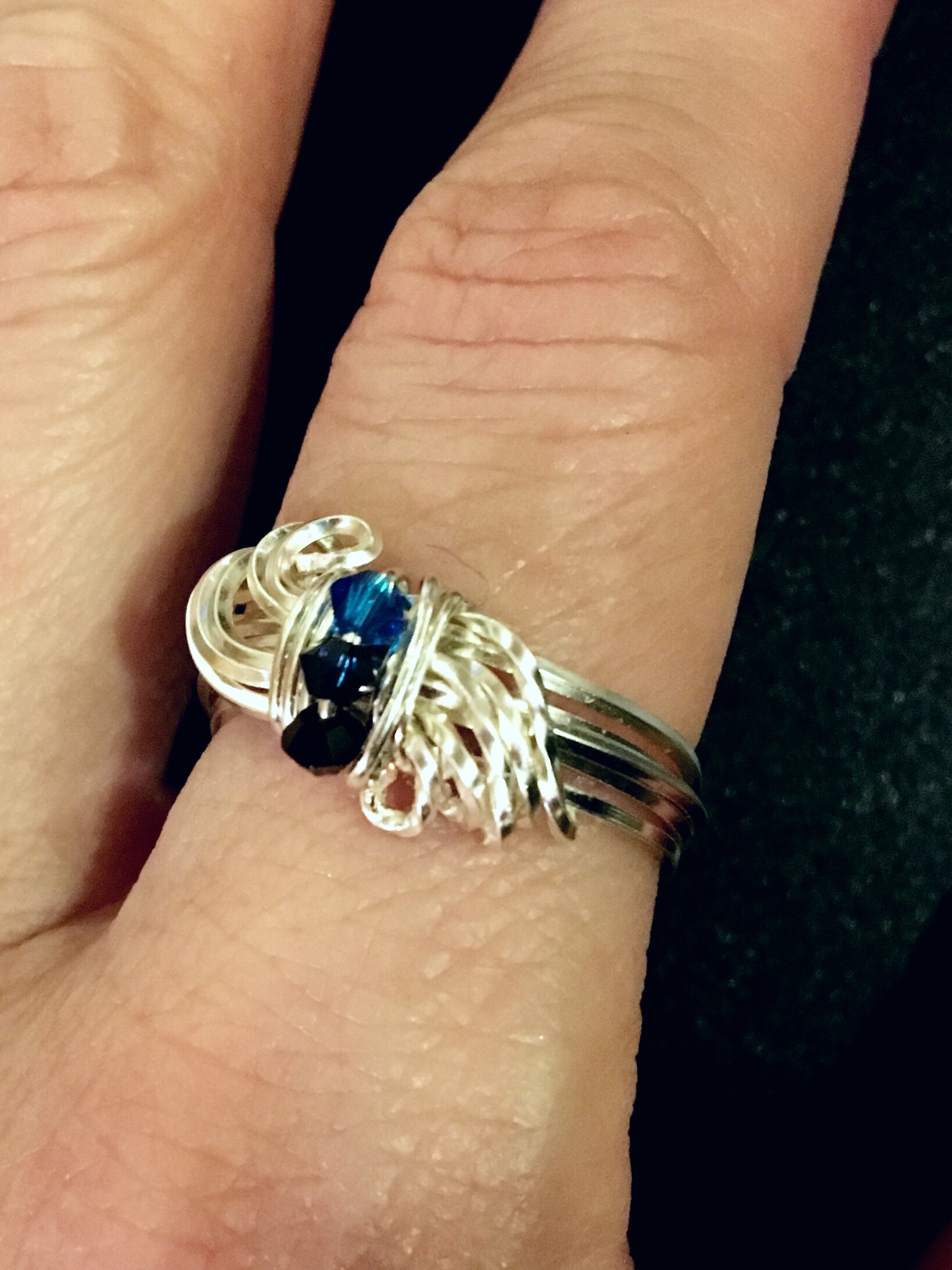 Dainty Deva Ring - Waves - Blue Swarovsky - silver Plater. JPEG