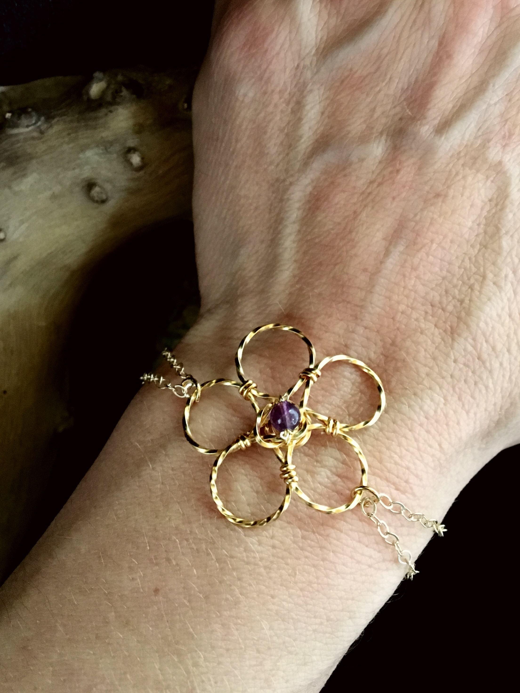Candid Claire Bracelet - Twist Flower - Silver Plated Gold Color - Amethyst