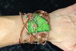 2014 Copper Cuff with Green stone on hand