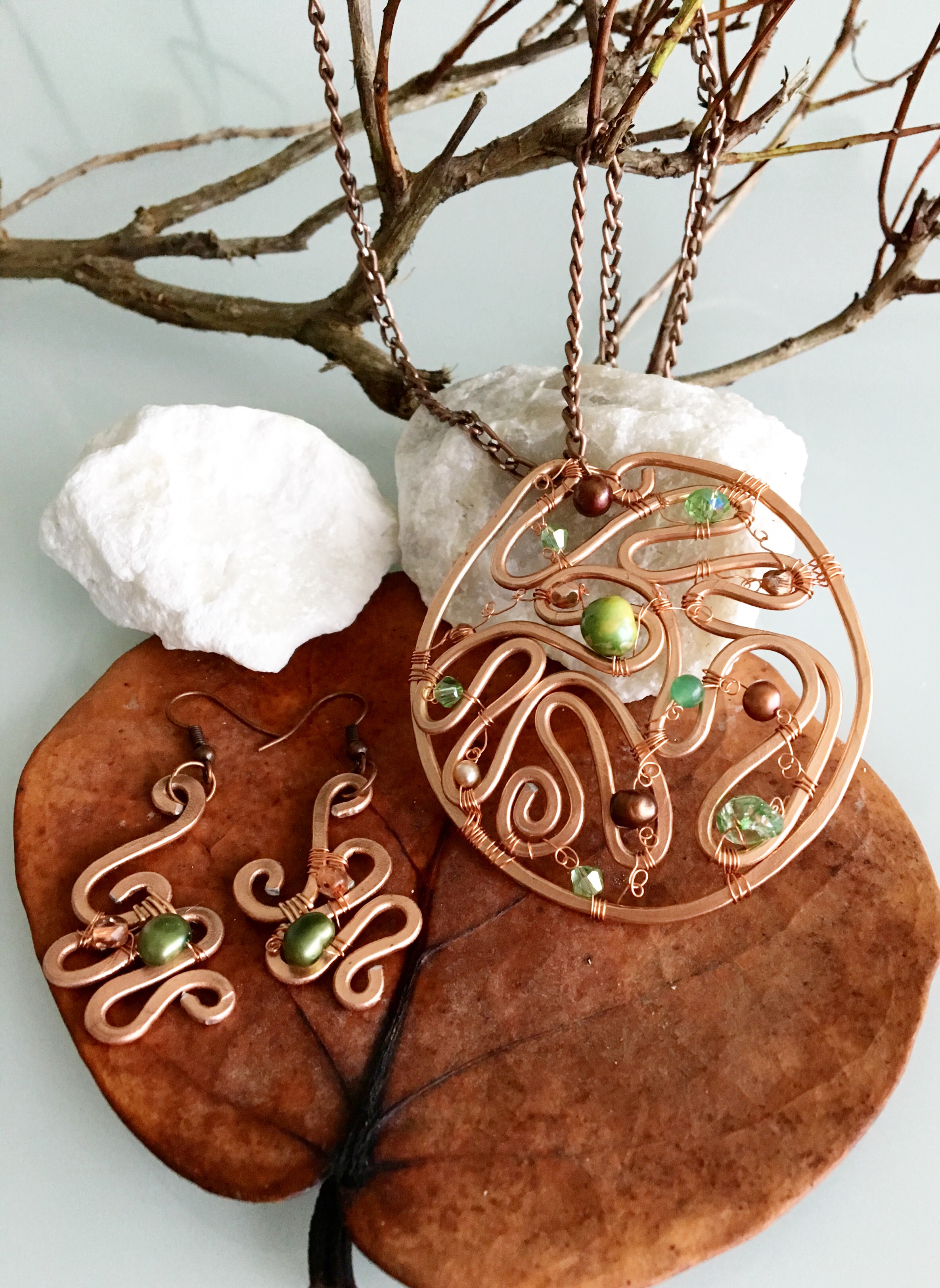Ethereal Esther Set - Aluminum Copper - Pearls