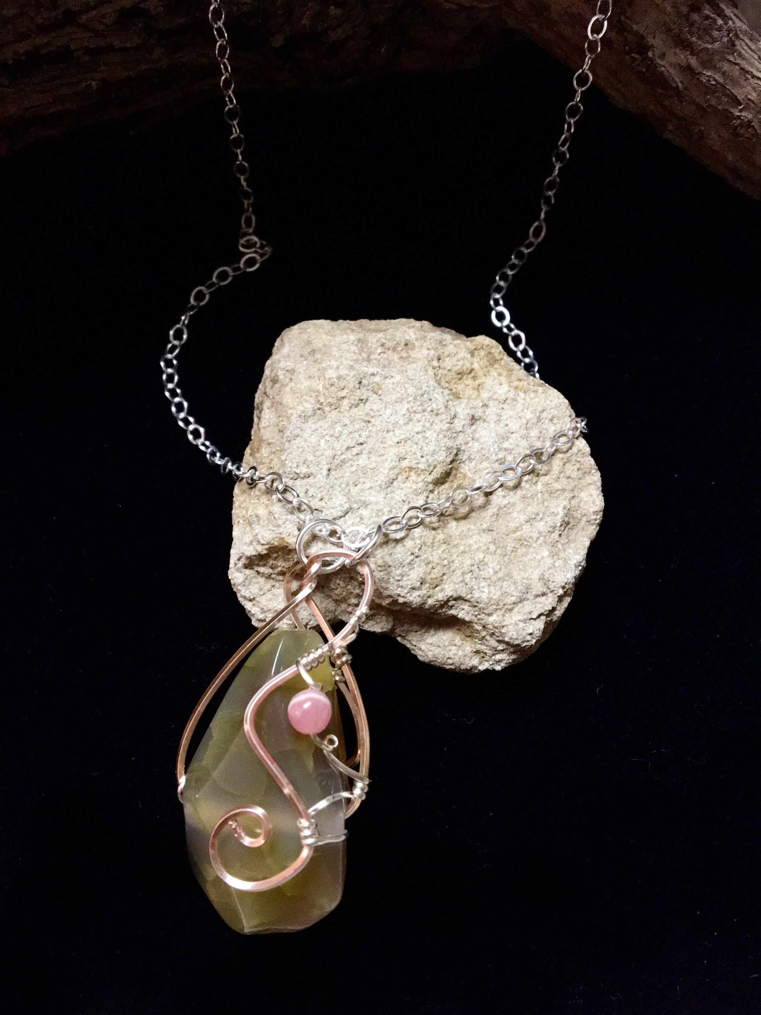 Qhresnna Quartz Necklace - Amber Agathe - Silver Plated and Sterling Chain