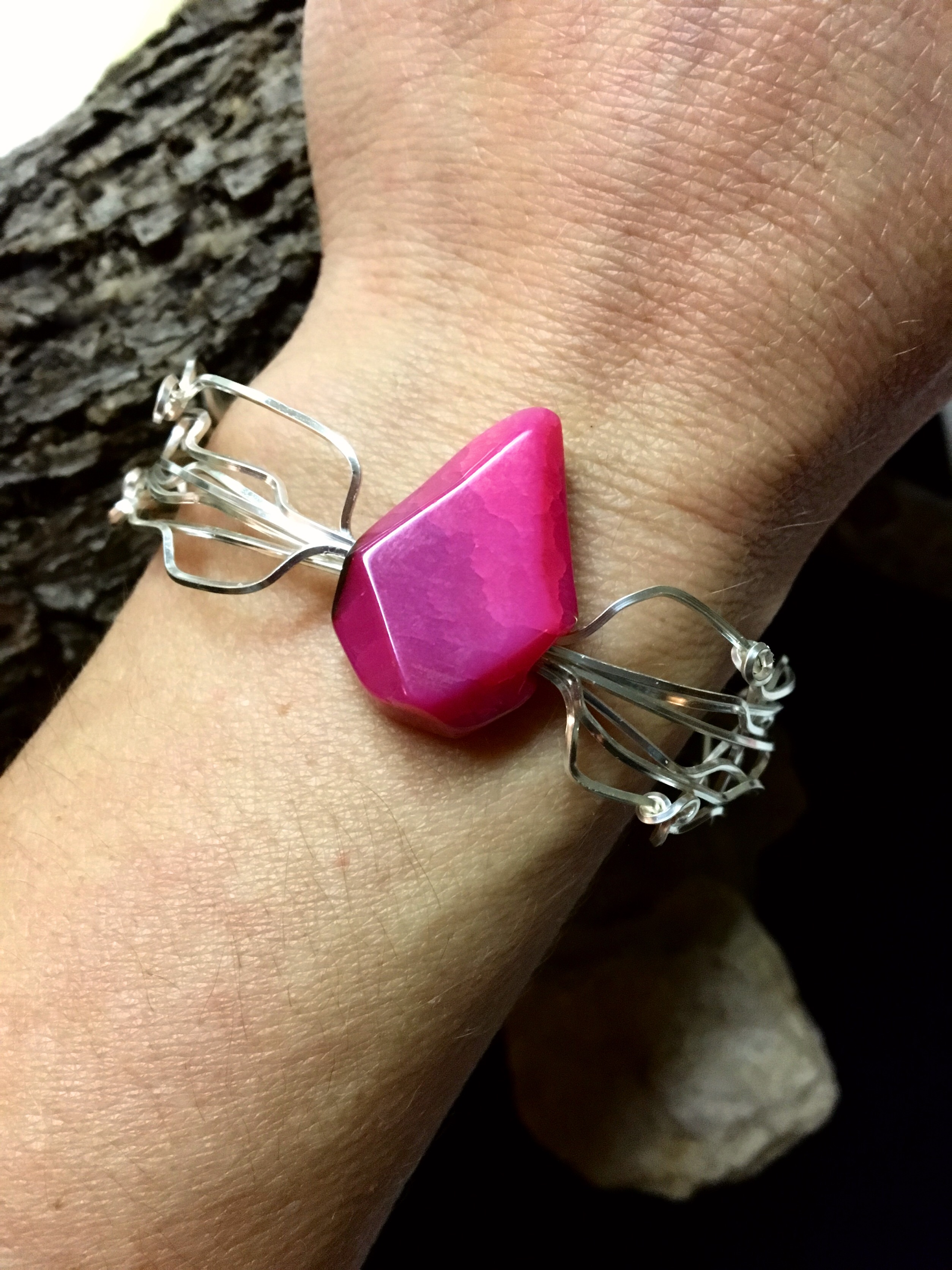 Qhresnna Quartz Bracelet - Pink Agathe - Silver Plated