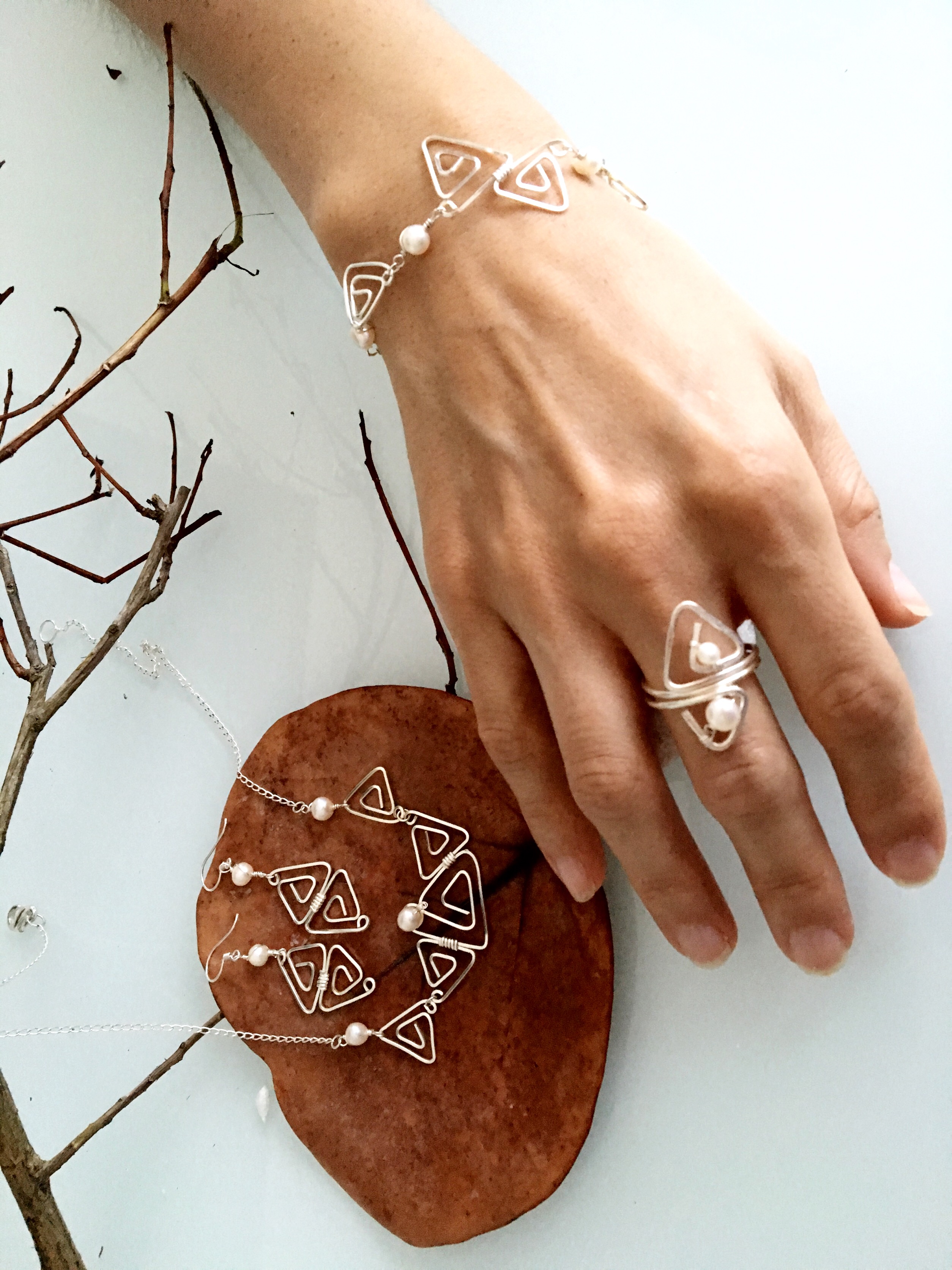 Candid Claire Set - Triangles - Silver Plated