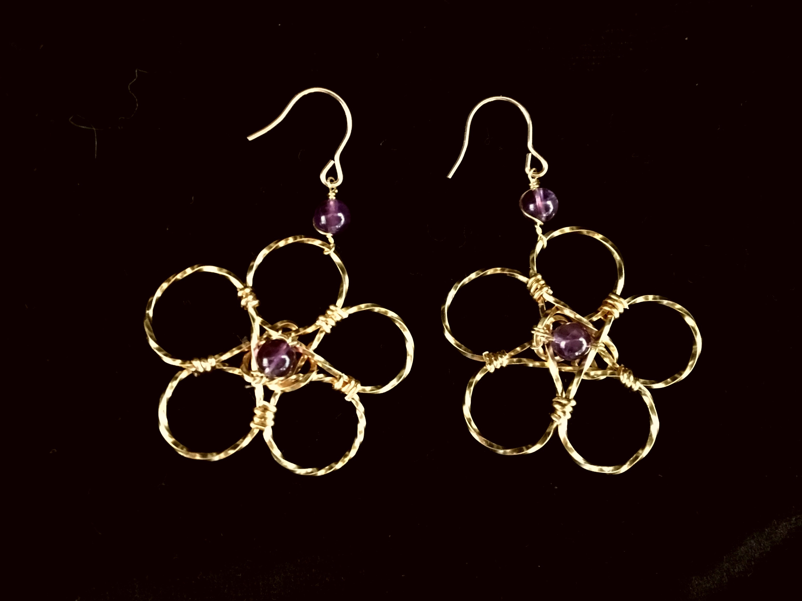 Candid Claire Earrings - Twist Flower - Silver Plated Gold Color - Amethyst