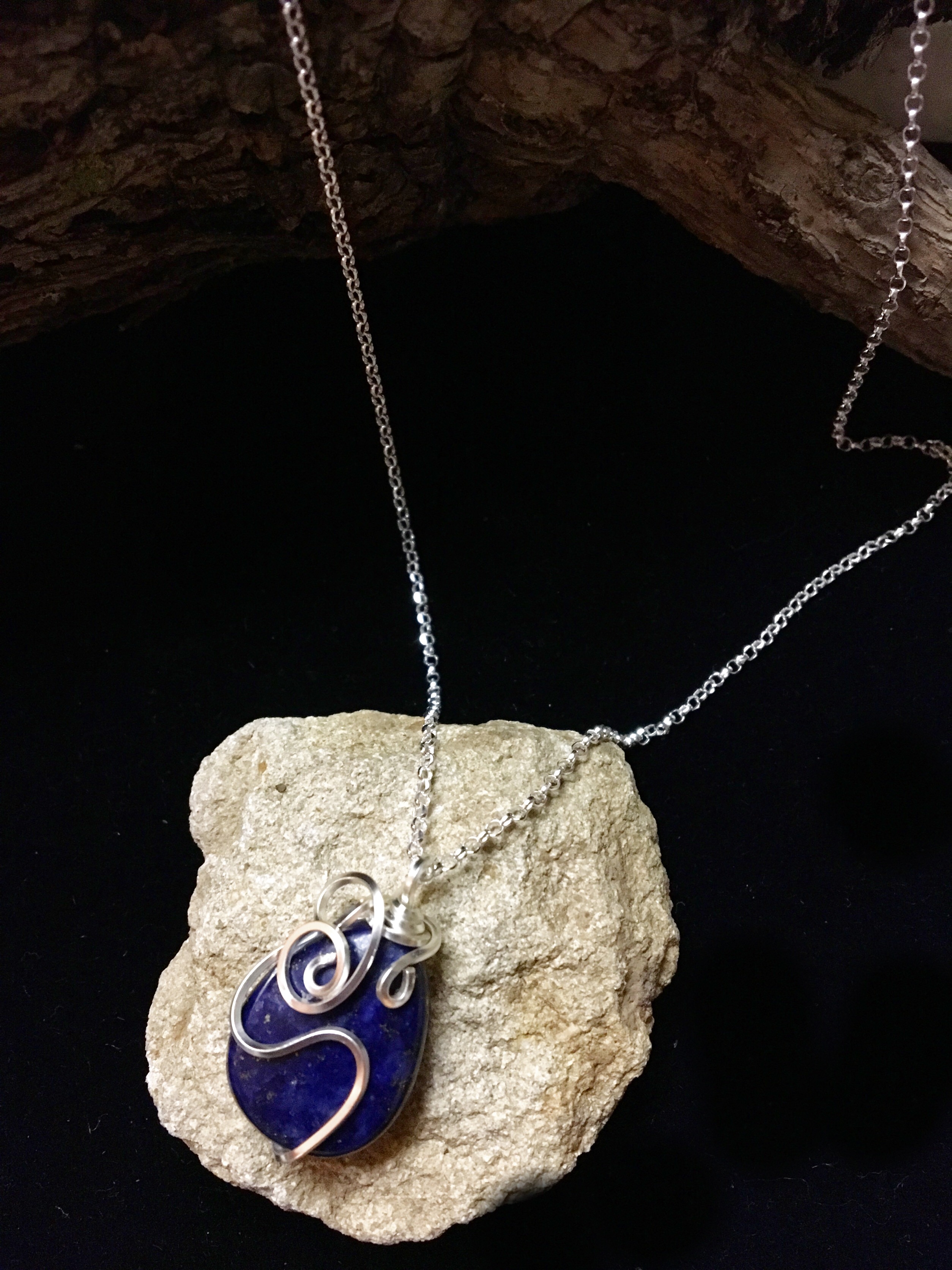 Qhresnna Quartz Necklace - Lapis Lazuli - Silver Plated and Sterling Chain