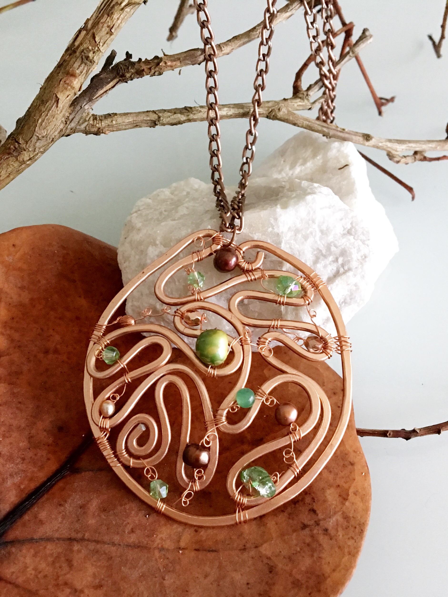 Ethereal Esther Necklace - LArge Medallion - Aluminum Copper - Pearls