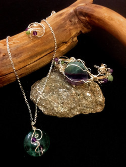 Qhresnna Quartz Set - Fluorite amethyst and aventurine - Silver Plated