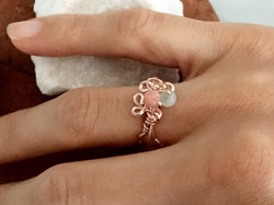 Qhresnna Quartz Ring - Green Agathe aventurine and Rhodocrosite - Silver Plated