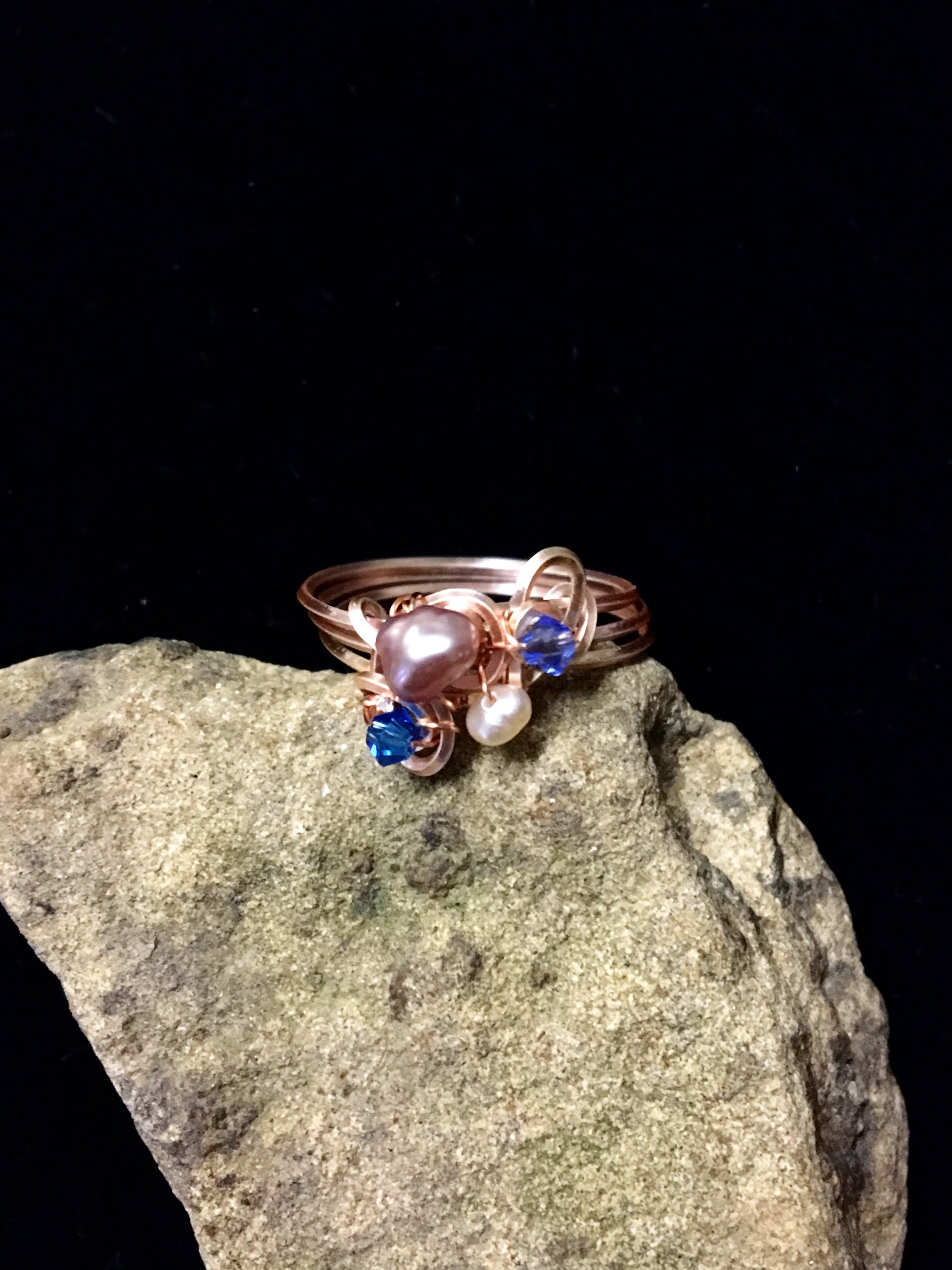 Dainty Deva Ring - pink pearls and swarovsky - Silver Plated Rose gold Color.