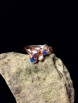 Dainty Deva Ring - pink pearls and swarovsky - Silver Plated Rose gold Color.