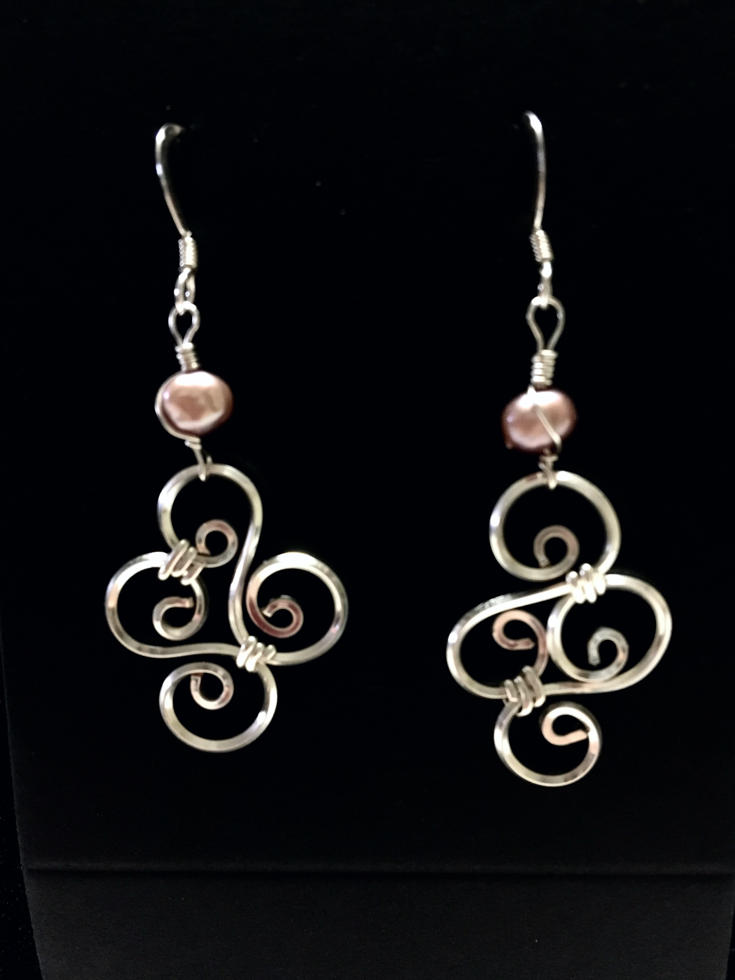 Candid Claire Earrings - Swirls - Silver Plated and rhodocrosite