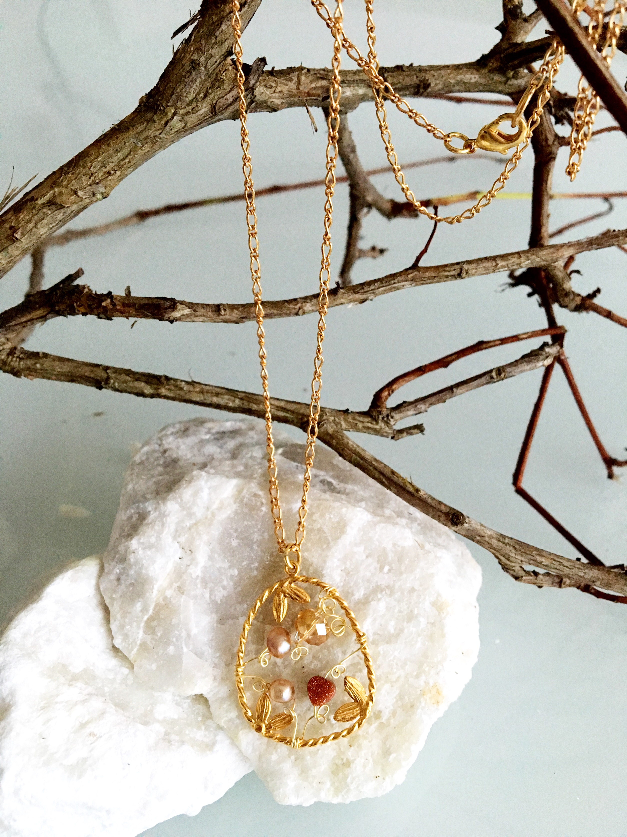 Dainty Deva Necklace - Goldfilled Leaves - Silver Plated Gold color