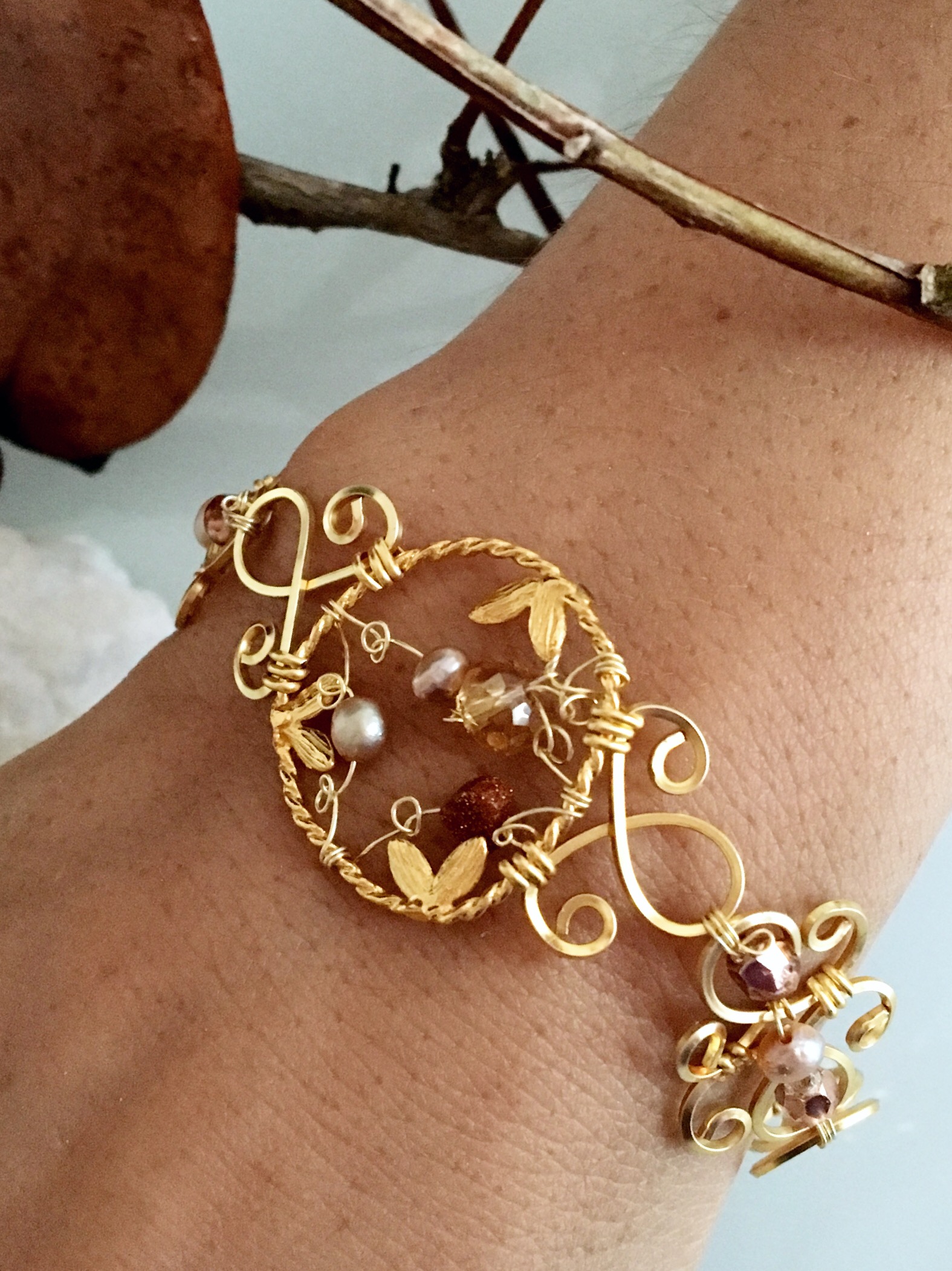 Dainty Deva Bracelet - Goldfilled Leaves - Silver Plated Gold Color-