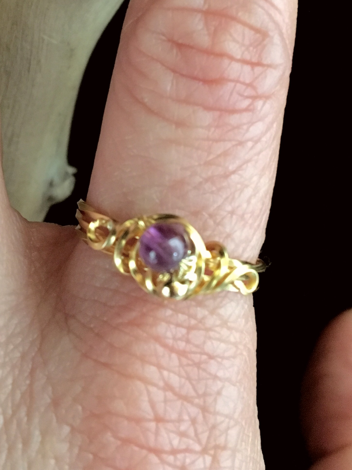Candid Claire Ring- Twist Flower - Silver Plated Gold Color - Amethyst