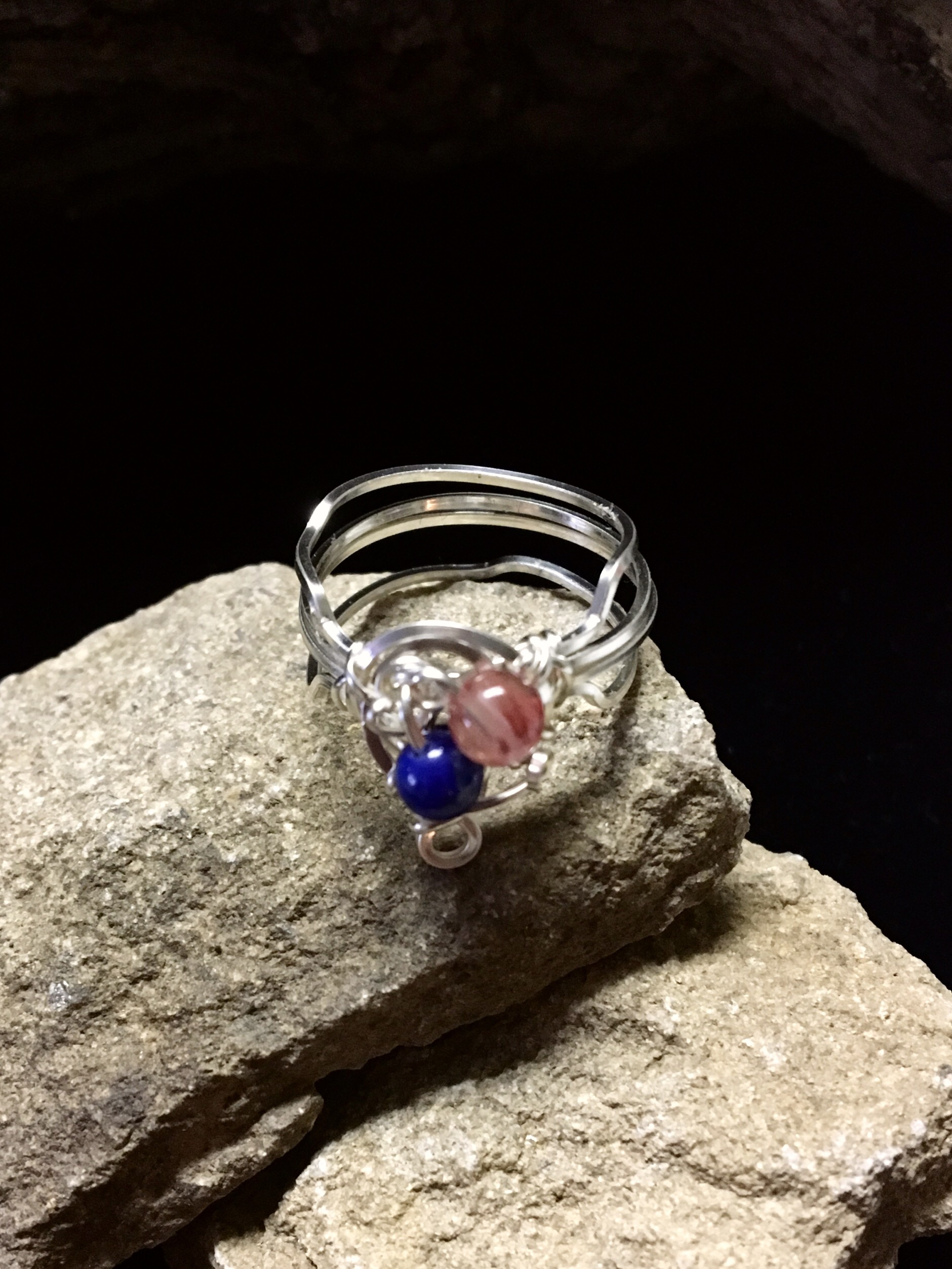 Qhresnna Quartz Ring - Lapis Lazuli and Agathe - Silver Plated