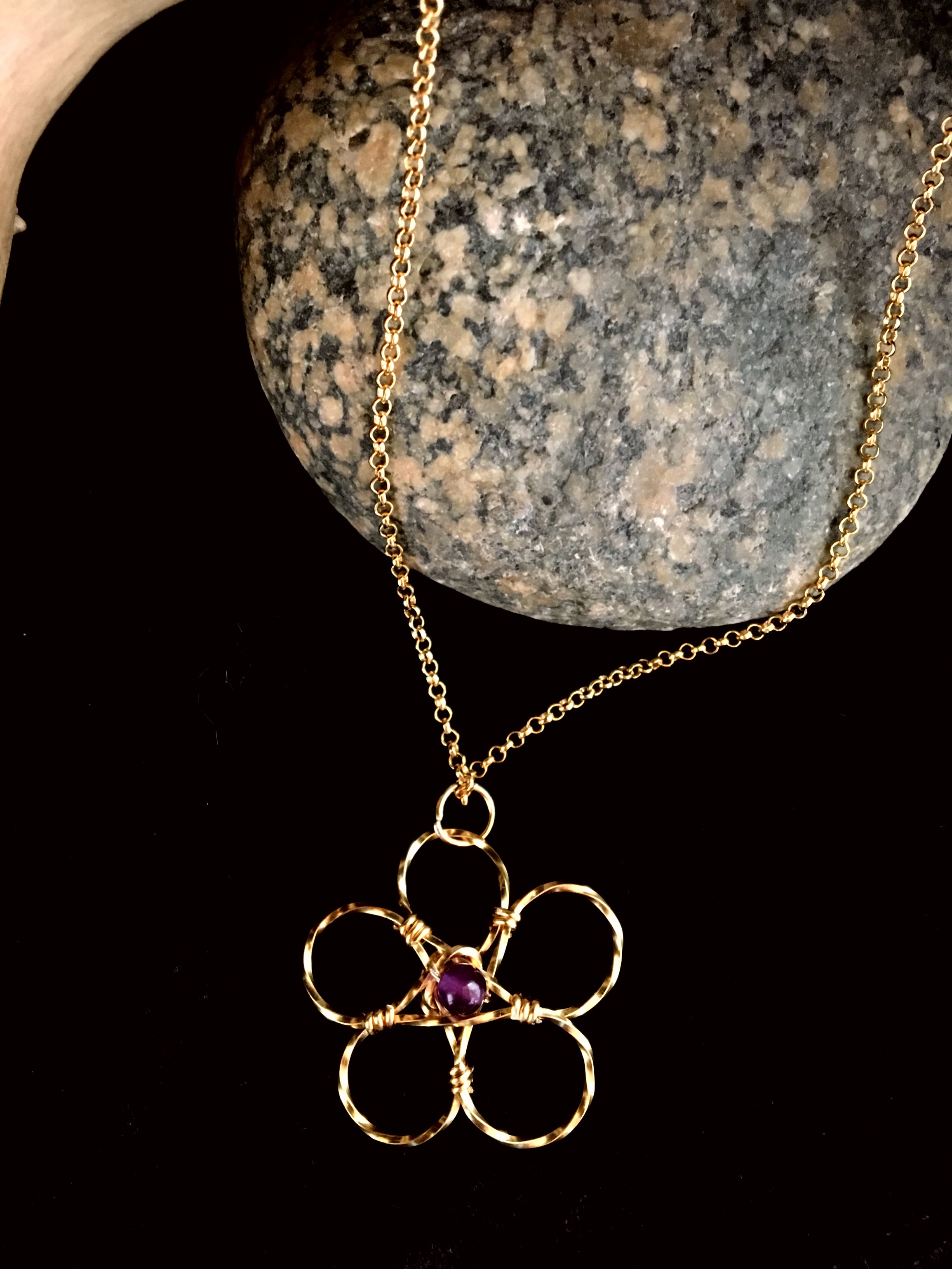 Candid Claire Necklace - Twist Flower - Silver Plated Gold Color - Amethyst