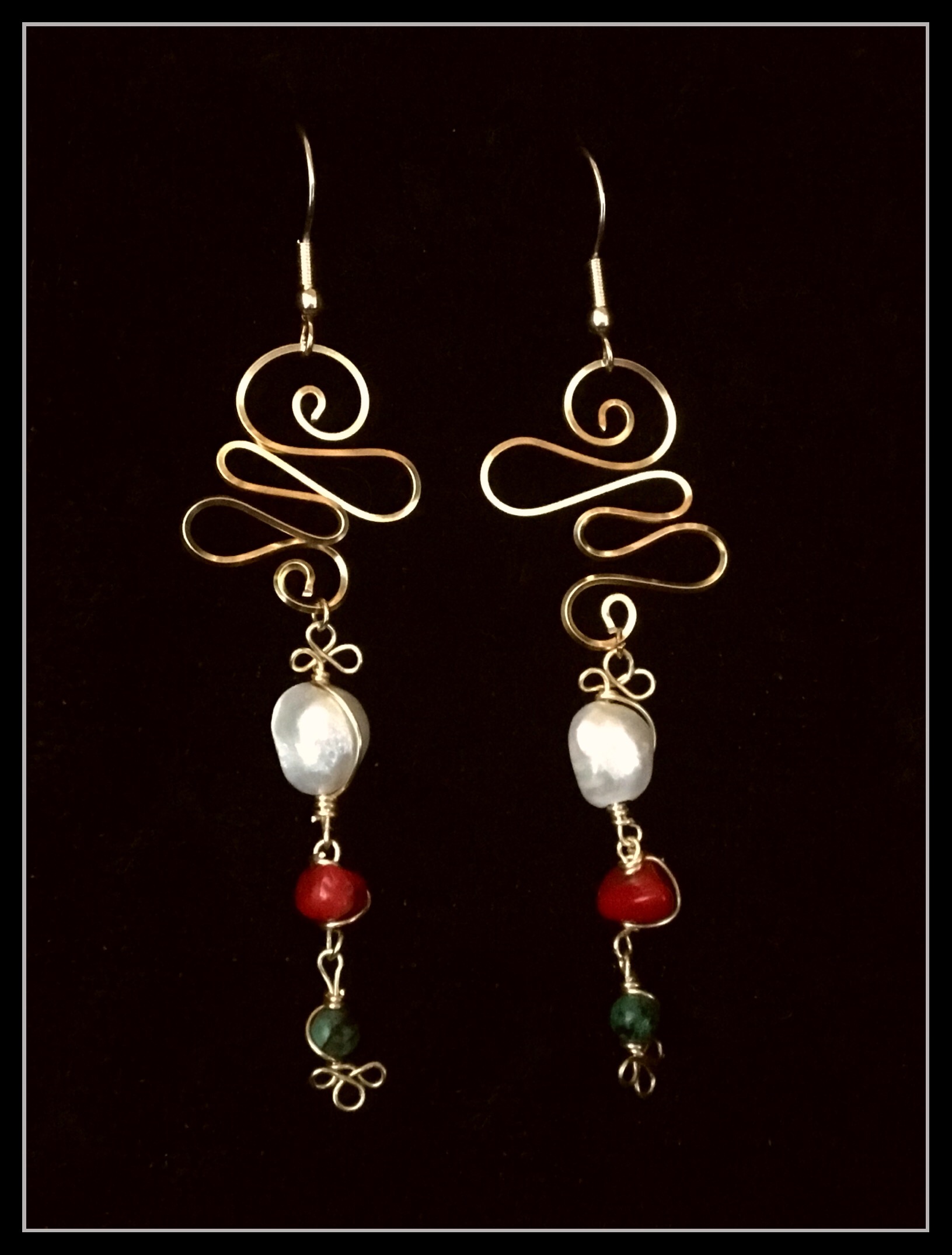 Dainty Deva Earrings - Swirl and Pearl - Silver Plated Gold Color