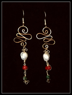 Dainty Deva Earrings - Swirl and Pearl - Silver Plated Gold Color