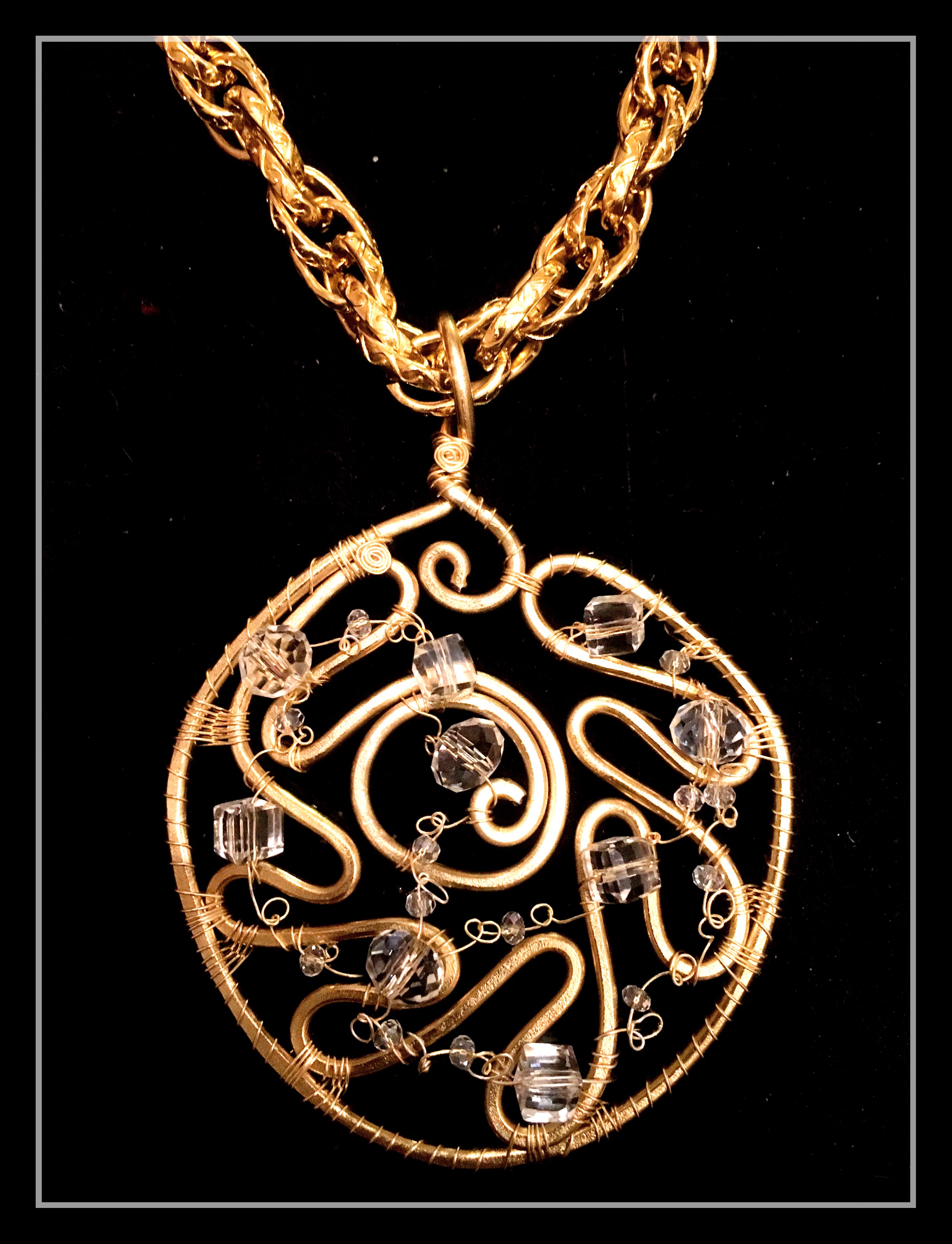 Ethereal Esther Pendant - Large Medallion - Aluminum Gold - Swarovsky