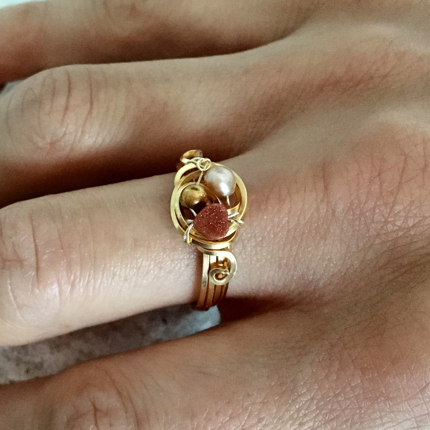 Dainty Deva Ring - gold shower heart - Silver Plated Gold Color-