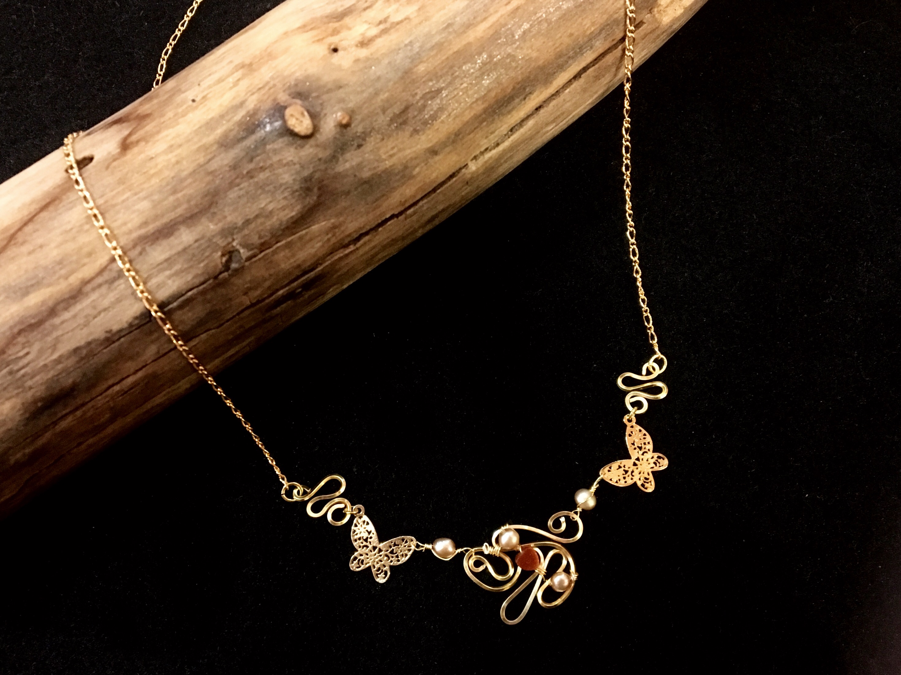 Dainty Deva Necklace - Goldfileld Butterflies - Silver Plated Gold Color