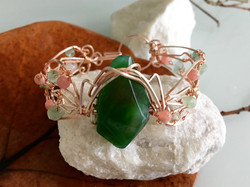 Qhresnna Quartz Bracelet - Green Agathe aventurine and Rhodocrosite - Silver Plated
