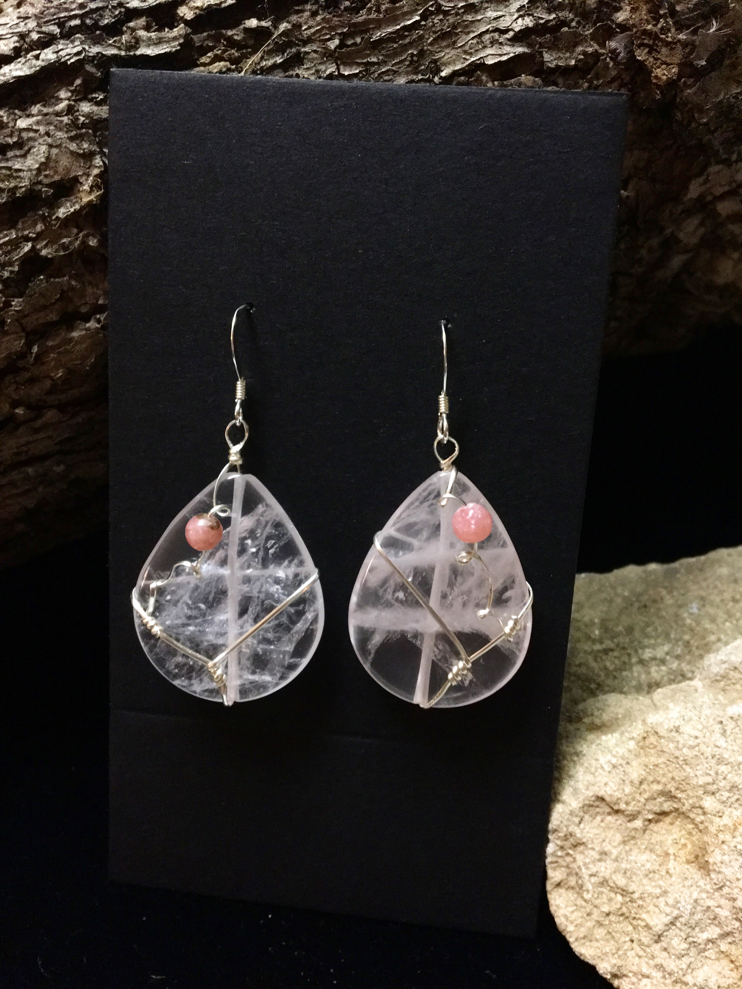 Qhresnna Quartz Earrings - Rose Quartz - Silver Plated.