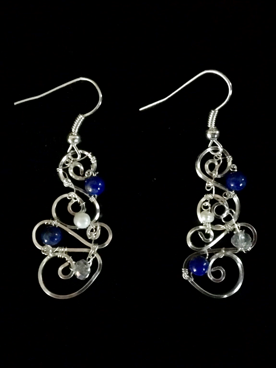 Dainty Deva Earrings - Pearls and Lapis Lazuli - Silver Plated