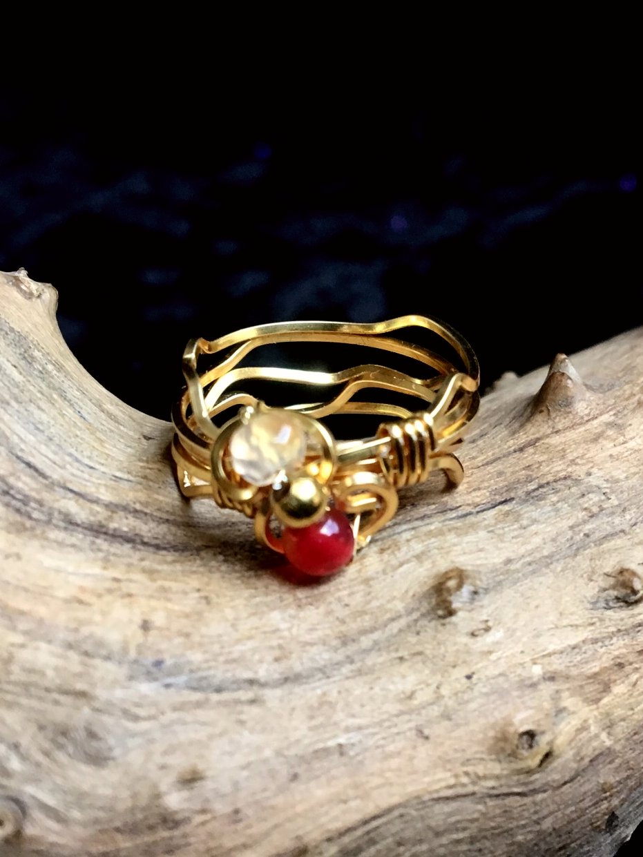Qhresnna Quartz Ring - Brown Agathe, Citrine 1- Silver Plated