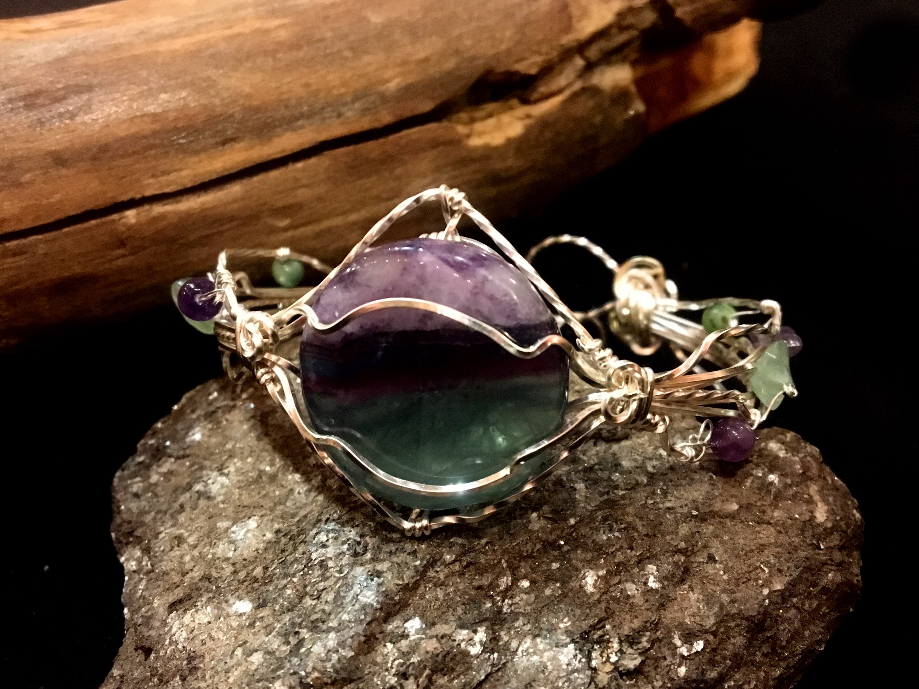 Qhresnna Quartz Bracelet - Fluorite amethyst and aventurine - Silver Plated