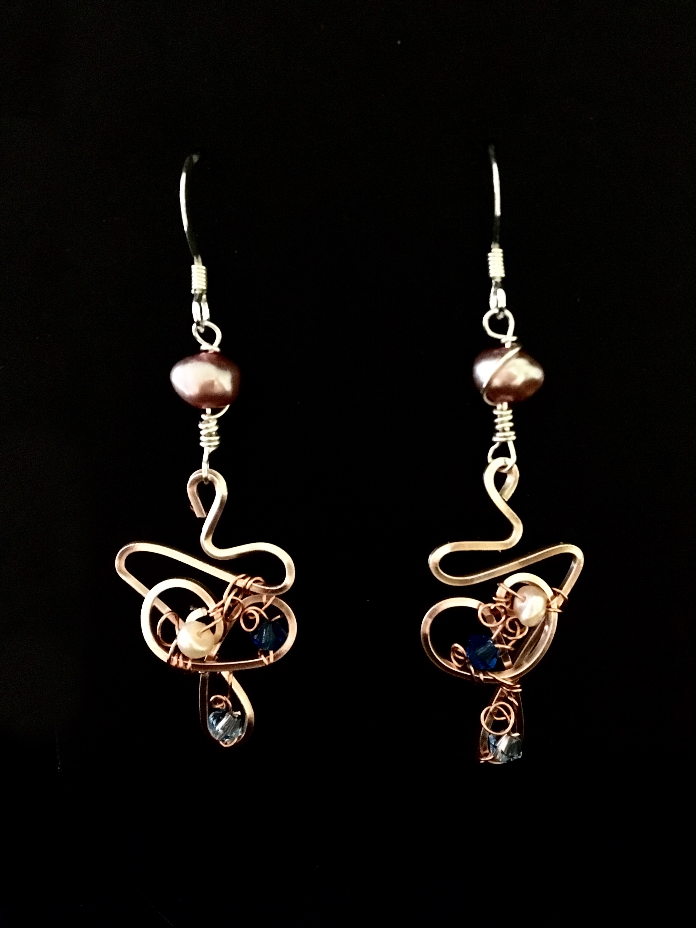 Dainty Deva Earrings - pink pearls and swarovsky - Silver Plated Rose gold Color.