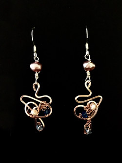 Dainty Deva Earrings - pink pearls and swarovsky - Silver Plated Rose gold Color.