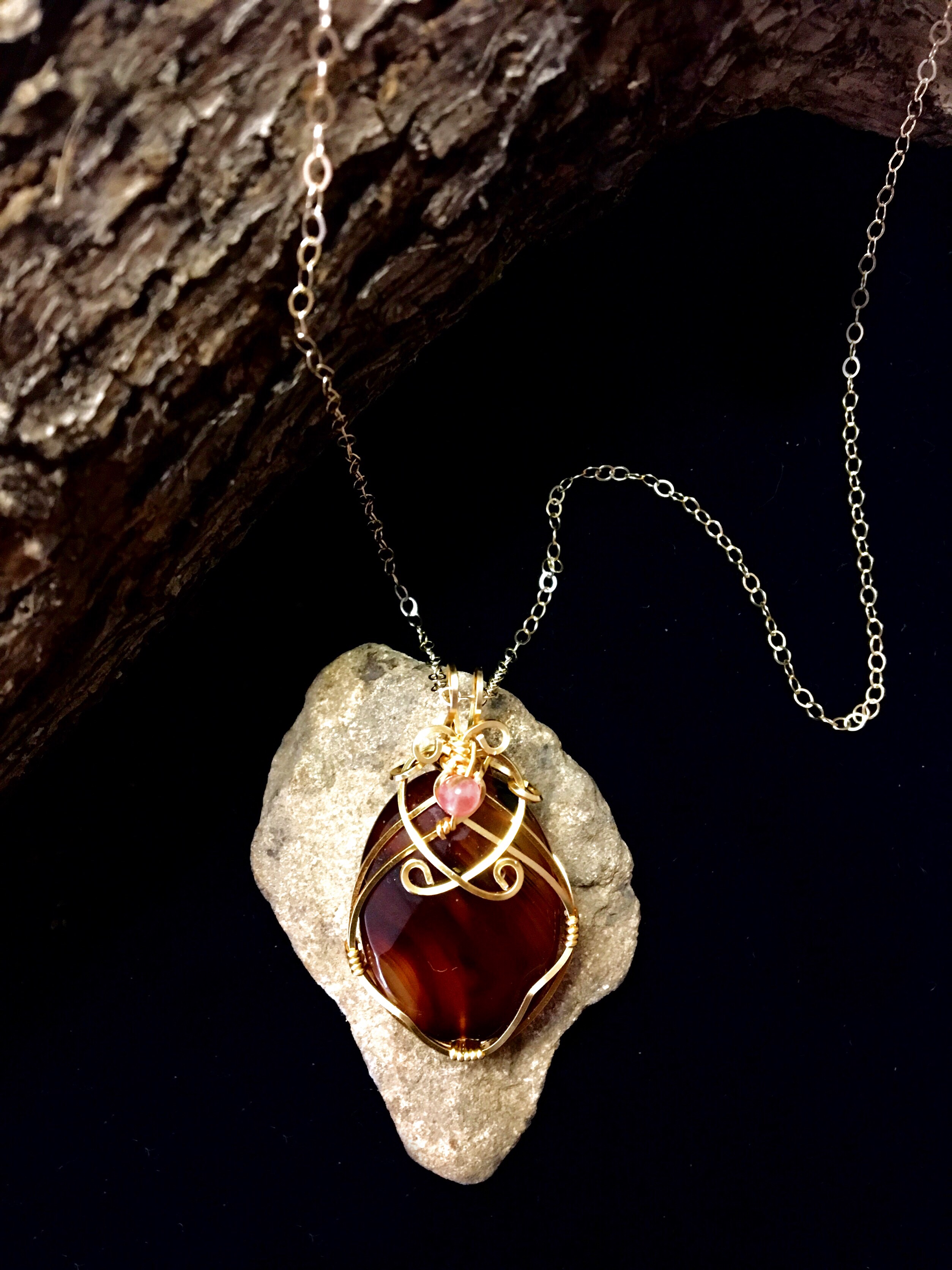 Qhresnna Quartz Necklace - Brow Agathe - Silver Plated - Goldfilled Chain
