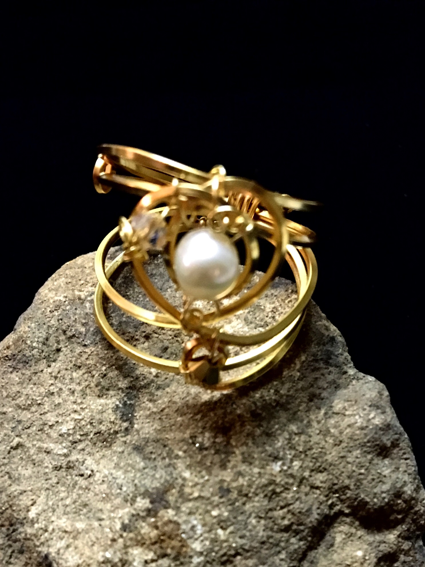 Dainty DEva Ring - Pearl - Silver Plated Gold Color
