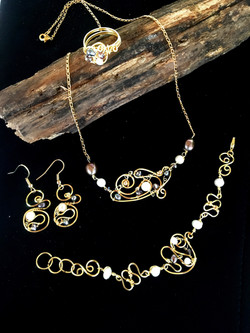 Dainty Deva Set - Pearls and crystals - Silver Plated Gold Color