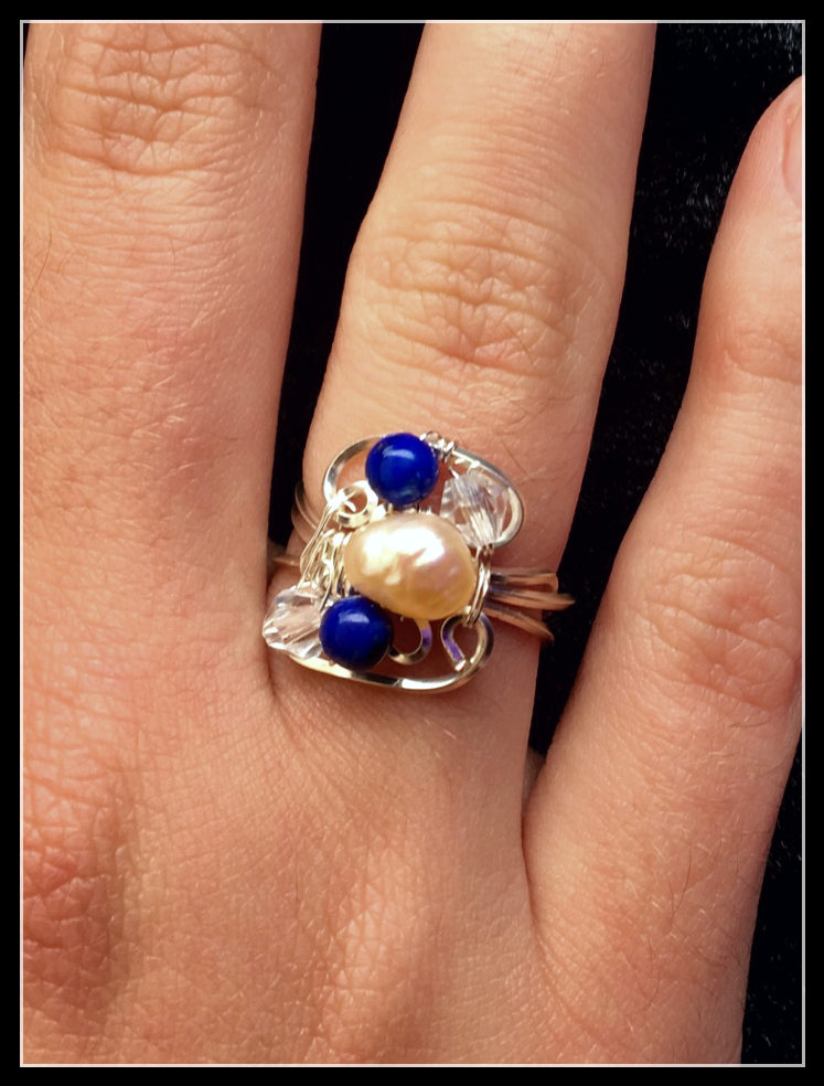 Dainty Deva Ring - PEarls and crystals - Silver Plated Gold Color