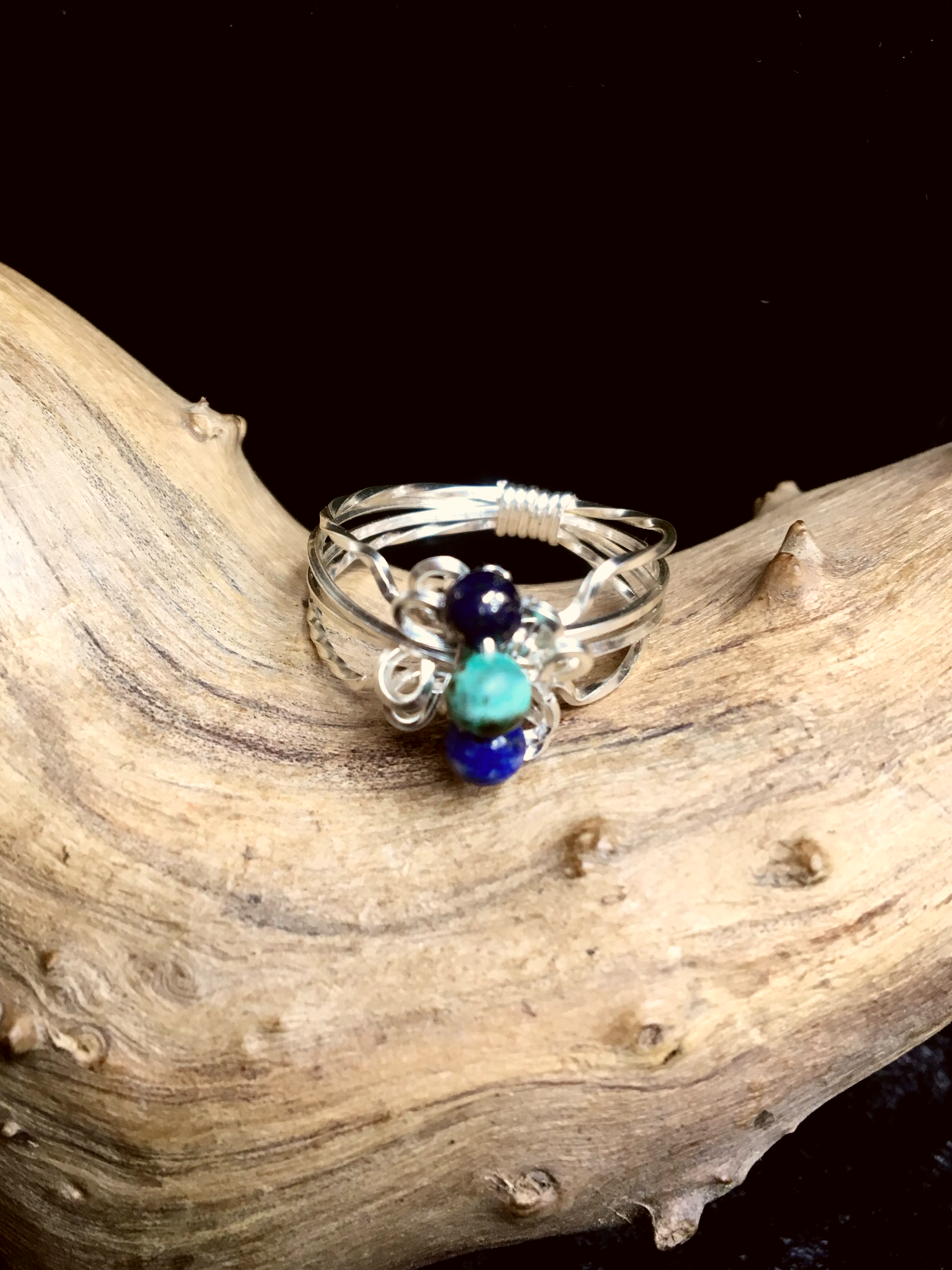 Qhresnna Quartz Ring - Lapis Lazuli and Turquoise - Silver Plated