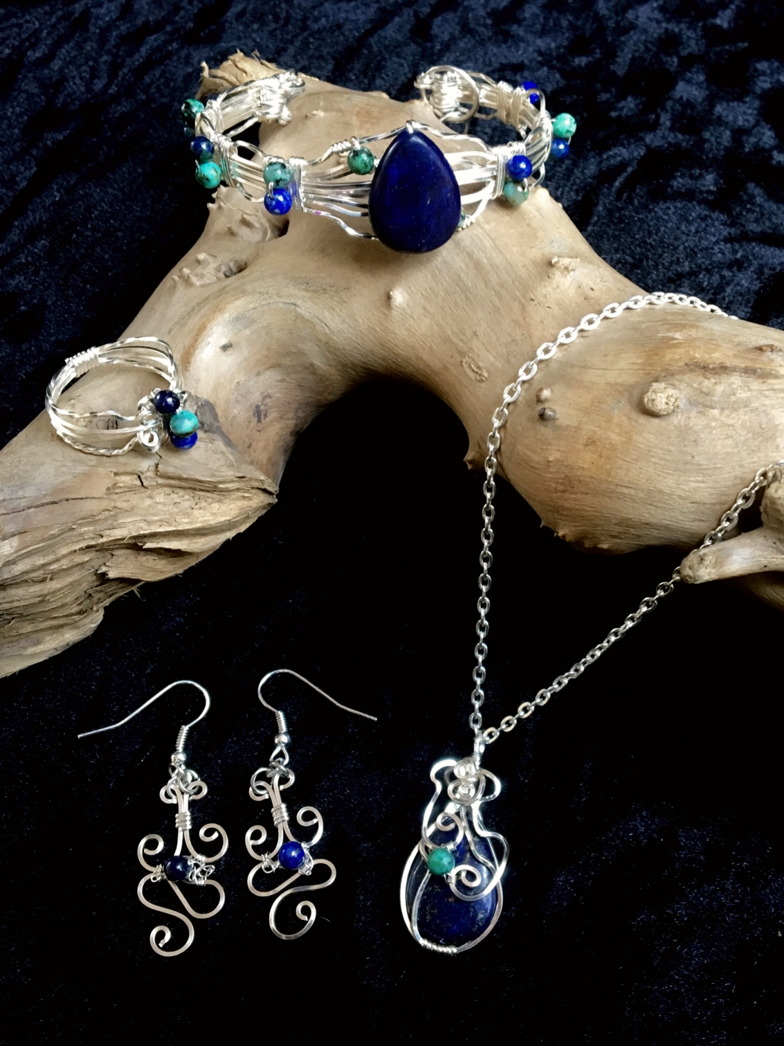Qhresnna Quartz Set - Lapis Lazuli and Turquoise- Silver Plated