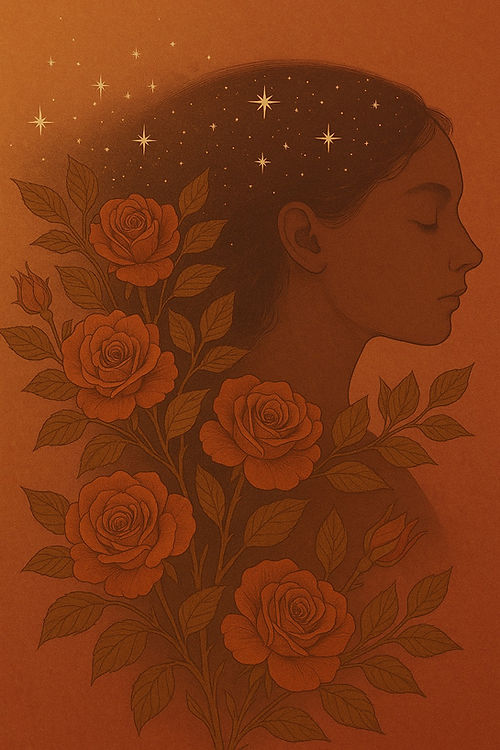 woman roses stars illustration