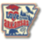 Love from Arkansas outline with a red pig, eagle, bear, and diamond