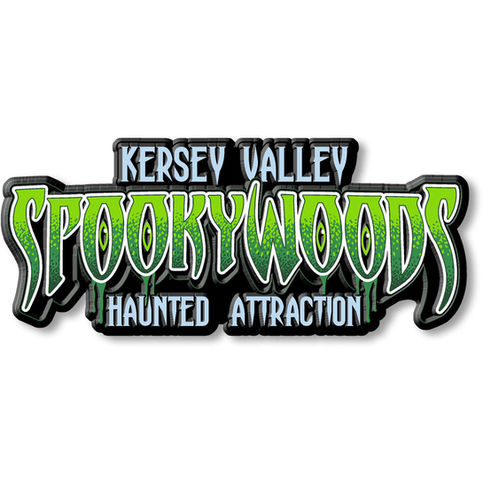 Kersey Valley Spookywoods Haunted Attraction logo with green dripping eyes