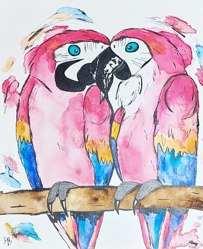 Perroquet amoureux aquarelle 9x12