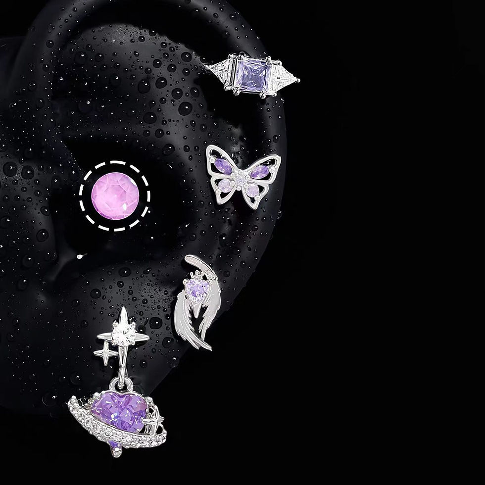 Thumbnail: Medical Titanium Steel Purple Zircon Earrings