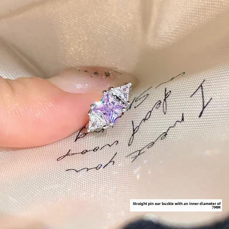 Thumbnail: Medical Titanium Steel Purple Zircon Earrings