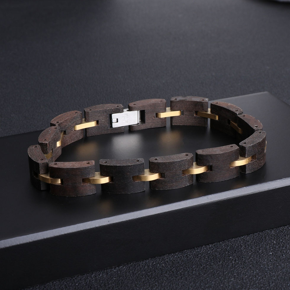 Thumbnail: Wood Grain Stainless Steel Bracelet