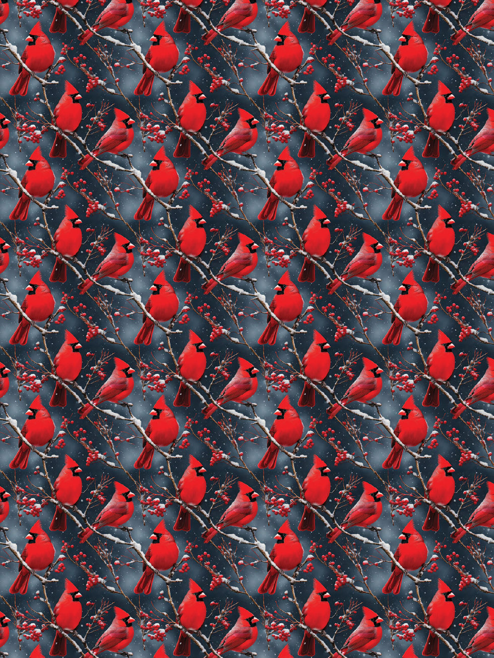 Red cardinal bird pattern on dark background – bold winter inspired wrapping paper