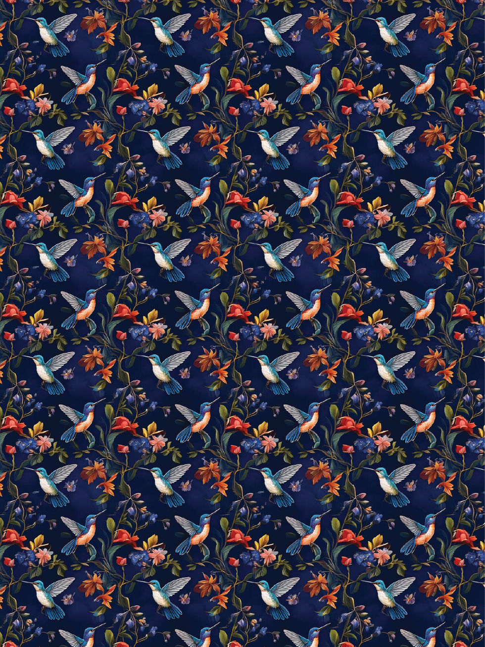 Dark floral pattern with birds and colorful accents – rich vintage wrapping paper design