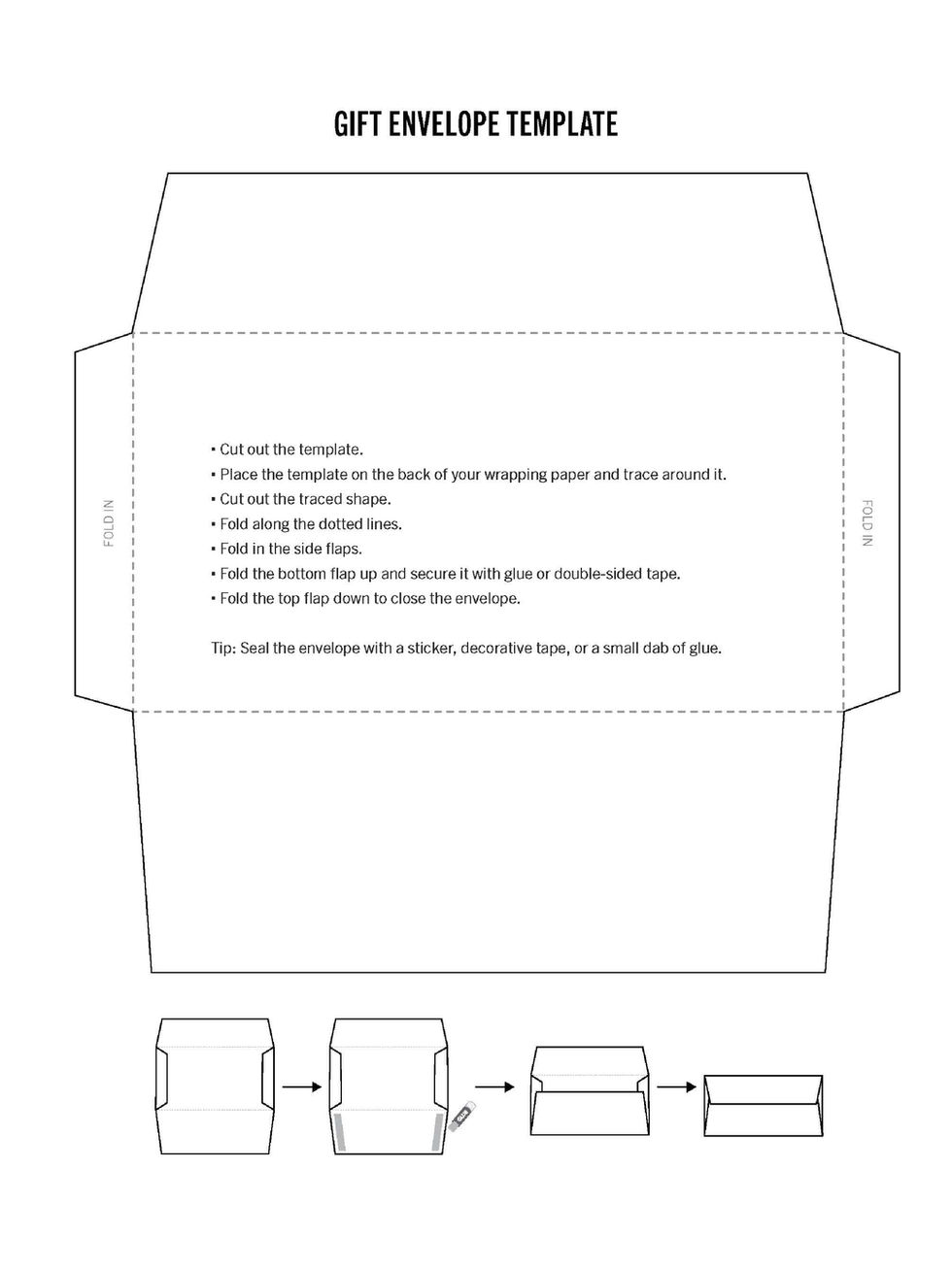 Paper craft template for making a handmade gift envelope