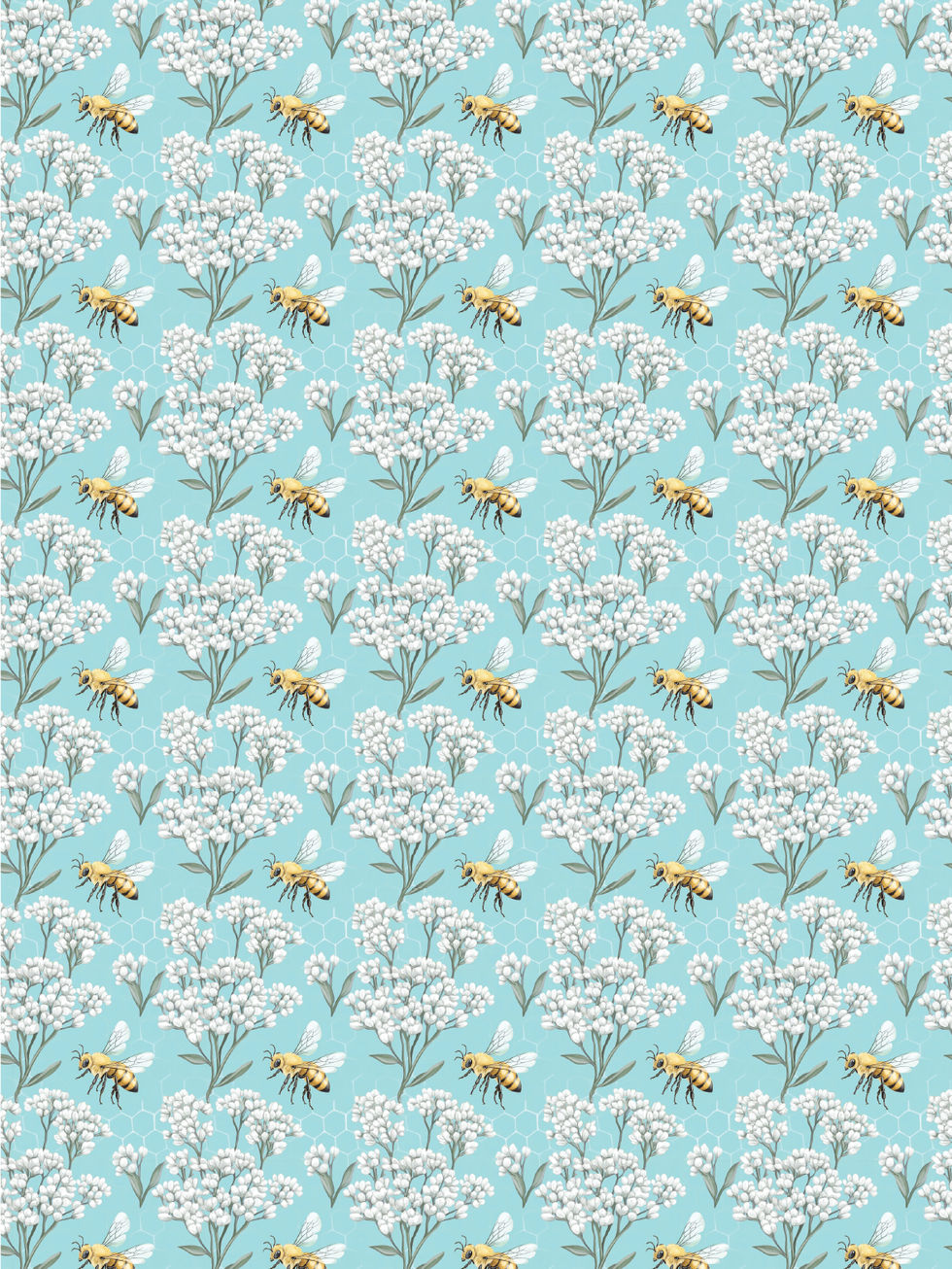 Light blue floral pattern with small white blossoms – soft spring wrapping paper