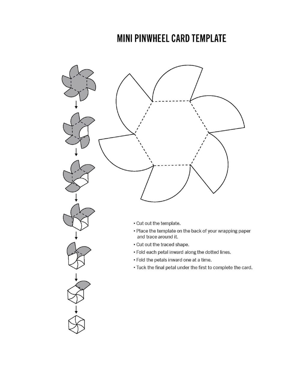 Butterfly-shaped paper craft template with folding instructions